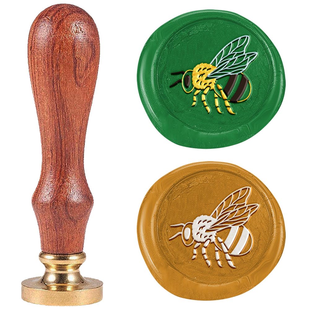 DELORIGIN Wasp Wax Seal Stamp 1" Insect Vintage Sealing Stamps Removable Brass Head Seal Stamp with Wooden Handle for Envelope Greeting Card Wedding Invitations Wine Package Gift Wrapping
