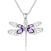 Reaii Natural Amethyst Dragonfly Necklace for Women 925 Sterling Silver Genuine Amethyst Jewelry Gifts for Her