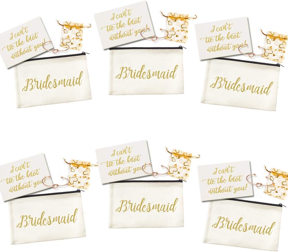 Ibride Bridesmaid Gifts for Wedding Makeup Bag, Bachelorette Party Gifts Set of 6
