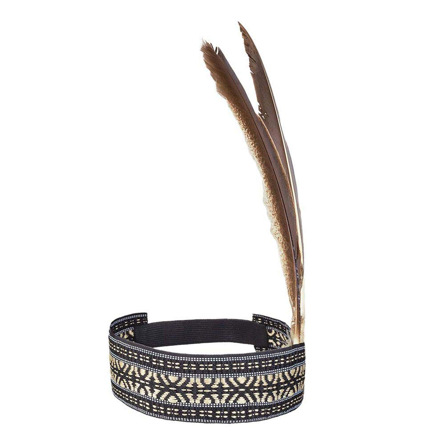 Boland 44092 Indian Headband, Beige/Black, with Feathers and Tribal Patterns - Perfect Costume Accessory for Carnival, Theme Parties, and Western-Themed Events