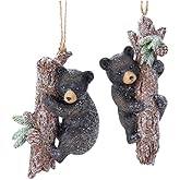 The Bridge Collection Climbing Black Bear Ornament Set of 2 - Snowy Bear Climbing Tree for Holiday Decor - Animal Christmas Tree Decoration
