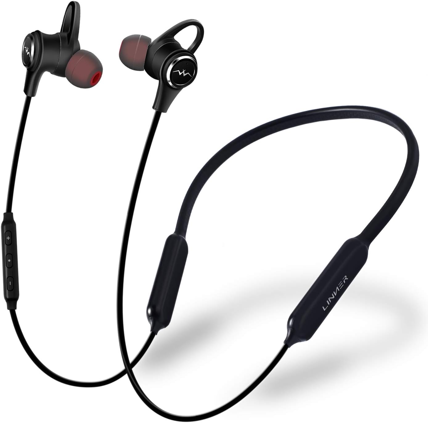 LINNER Active Noise Cancelling Headphones Earbuds, Wireless Bluetooth Earbuds Extra Bass, Noise Cancelling Earphones with Microphone and Remote (13 Hours Playtime, Premium Aluminum Matte Black)