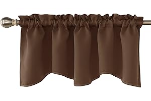 Deconovo Scalloped Window Valance for Bedroom, Blackout Valance Curtains for Living Room, Kitchen Curtains Valances (42x18 Inch, Brown, 1 Drape)