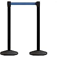 Crowd Control Warehouse CCW Series RBB-100 - Set of 2 Stanchion Retractable Belt Barriers - 11 Foot Blue Belt, Black Post - Easy Assembly
