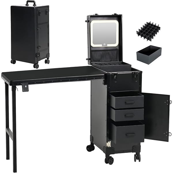 その他 SUITCASE NAIL DESK Amazon.com: ZhenGuiRu Portable Manicure Table with 3 Drawers