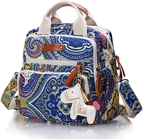 Quality Canvas Designer Organizer Mini Fashion Multi-Function Baby Nappy Changing Diaper Bag Tote Messenger Backpack-Blue Flowers
