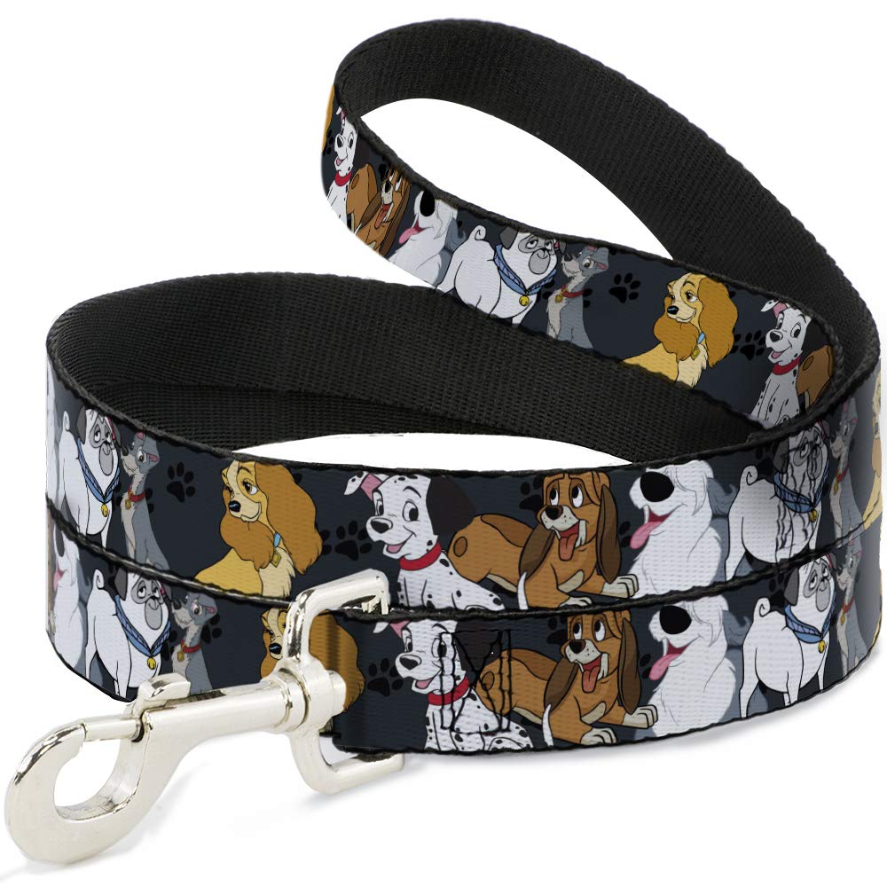 Disney Pet Leash, Dog Leash, Disney Dogs Group Collage Paws Gray Black, 4 Feet Long 1.0 Inch Wide