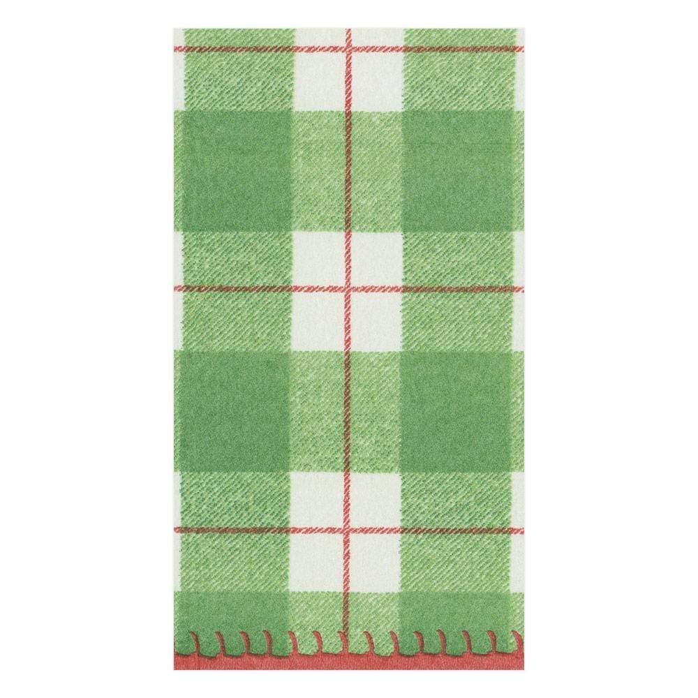 Caspari Plaid Check Paper Linen Guest Towel Napkins in Green, 12 Per Package