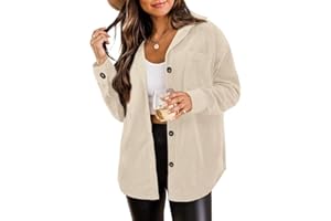 ZOLUCKY Womens Shackets Jacket Plus Size Long Sleeve Button Down Shirts Blouses Tops