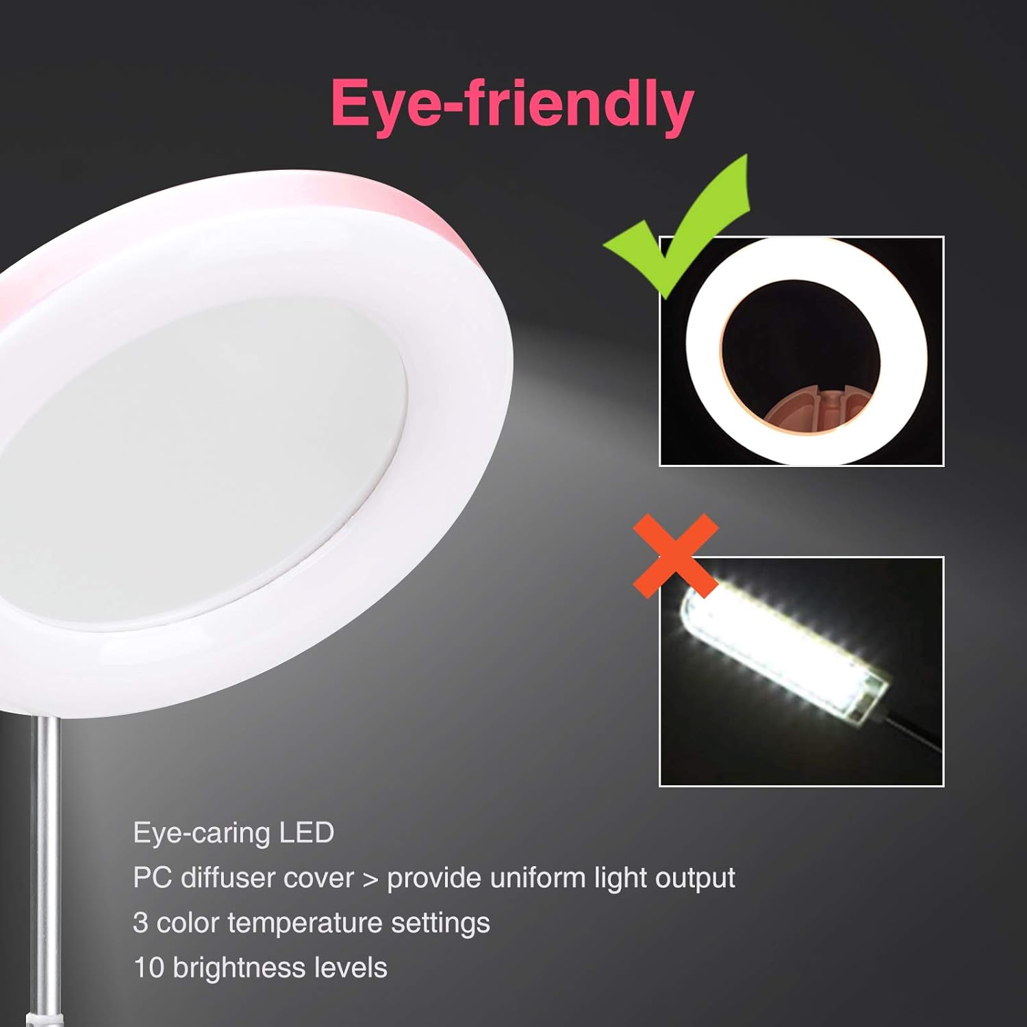 Neporal Small Desk Lamp, Height Adjustable with Flexible Head, 3 Light Modes, 10 Brightness, Pink Desk Lamp for Gifts: Camera & Photo