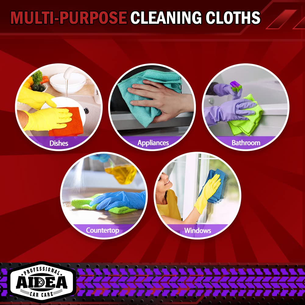 AIDEA Microfiber Cleaning Cloth, 50PK, Microfiber Towels for Cars, Premium Wash Cloths, Dusting Cloth Cleaning Rags, Absorbent Towels for SUVs, House, Kitchen, Window, Cleaning Supplies12×12