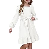 blibean Girls Cotton Long Sleeve Dresses Ruffled Semi Formal Dress Size 6-15 Years