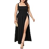 SILUI Women's Square Neck Double High Slit Summer 2025 Sexy Plus Size Sundresses Thigh Split Club Party Maxi Dresses