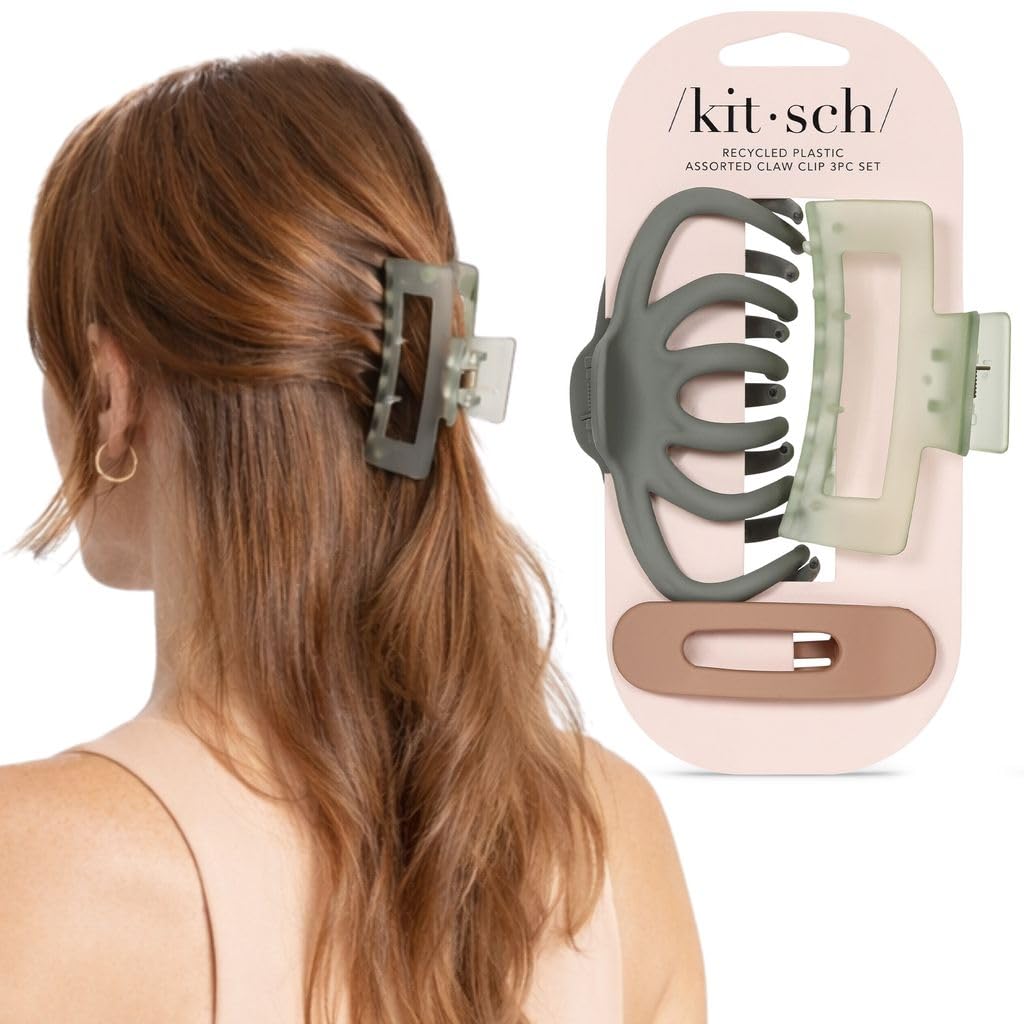 Kitsch Large Assorted Hair Clips for Women, Medium Open Shape Hair Claw Clips for Thick Hair, Flat Lay Hair Clip & Big Octopus Claw Clip for Teen Girls | Ideal Gifts for Women, 3 pcs