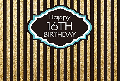 Yeele 7x5ft Boy 16th Birthday Party Backdrop Gold and Black Vertical Stripes Decoration Banner Home Photography Background Teenagers Students boy Portraits Photo Booth Shoot Props