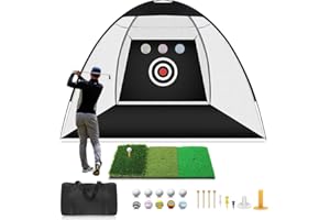 Golf Net, 10x7ft (3×2.1m) Golf Practice Net with Tri-Turf Mat, Designed for Indoor Outdoor Home, Hitting Aid Nets for Backyar