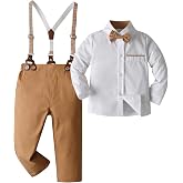 Boarnseorl Baby Boys Pants Sets,Toddler Gentleman Outfits, Infant Long Sleeve Shirt + Pants + Bow Tie + Suspenders,5-6Y