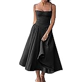 SHINFY Womens Summer Corset Midi Dress Spaghetti Strap Bustier A-Line Flowy Sundress Formal Cocktail Vacation Dress
