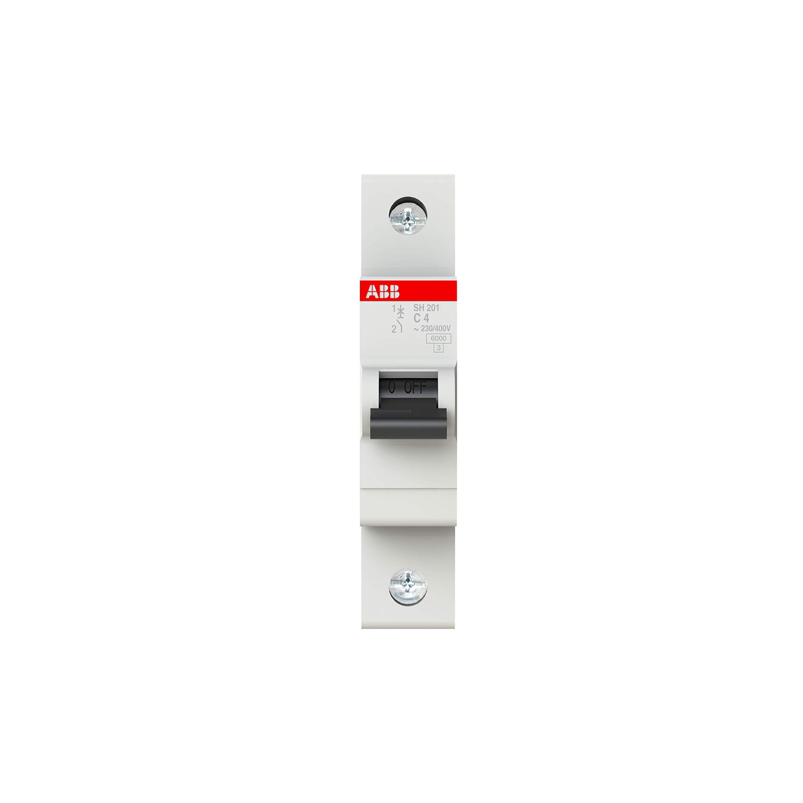 ABB SH201C4 Miniature Circuit Breaker, S Pole, MCB C4, 6K Amp Current (2CDS211001R0044)