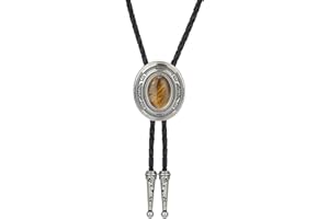 Btilasif Bolo Tie for Men Western Cowboy Tiger Eye Stone Native American Bolo Tie Leather Necktie Costume Accessorie