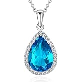 VONSSY Classic Oval Pendant Gemstone Necklace | Crystal Ruby Sapphire Waterdrop Birthstone Teardrop Emerald Necklace | 18K Platinum Gold Plated Chain | Jewelry Gift for Mother Wife Girlfriend