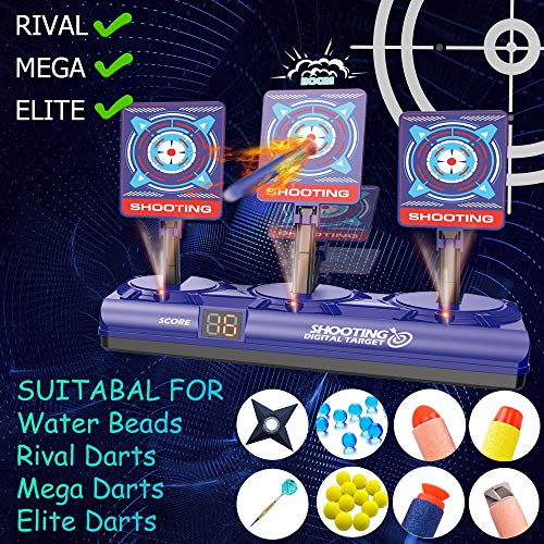 Cible Nerf Electronique, Cible de Scores de Réinitialisation Automatique avec 1 Pistolet 40 Fléchettes Mousse et 1 Bandes de Poignet, D\'effet Sonore intelligent, Jouet de tir Cadeau Garçons 5 - 12 Ans