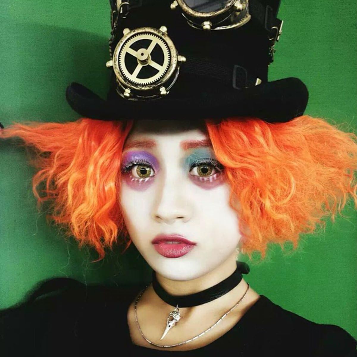 PORSMEER Short Curly Orange Wig Mad Hatter Wig For Movie Halloween Fancy Dress Costume Wigs Synthetic Hair Cosplay Wigs — image 1