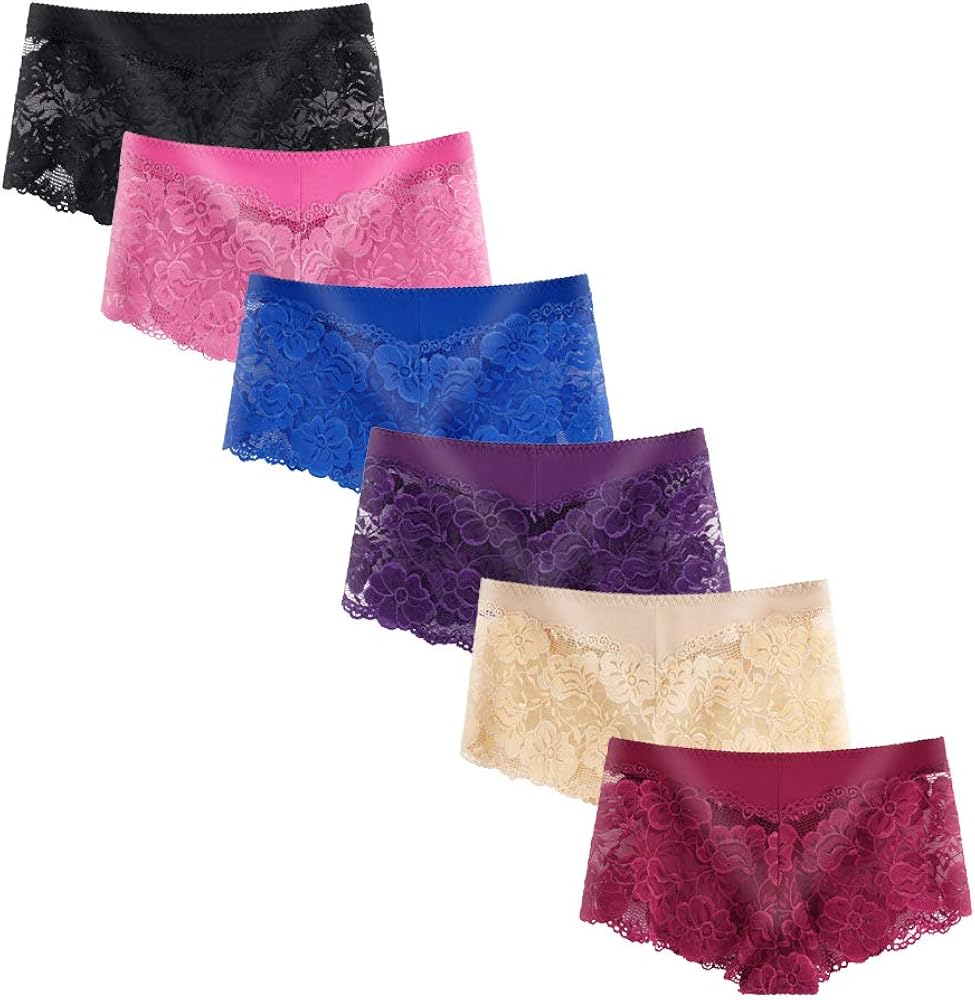 Women's Lace Underwear Plus size Boyshort Panties Sexy Sheer Hipster