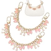 PH PandaHall 2pcs Decorative Bag Chain, 7.9" Purse Chains Enamel Pink Bowknot Charm with Swivel Clasps Replacement Extender Handbags Chain for Handbags Purse Shoulder Tote Bag Keychain