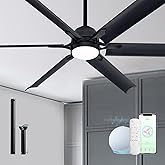 60 Inch Aluminum Blade Ceiling Fan with Light,Industrial Smart Fan Works with Alexa,Indoor Outdoor Metal Black Ceiling Fans for Patio Living room or Bedroom with 6 Speed Reversible DC Motor,3CCTS