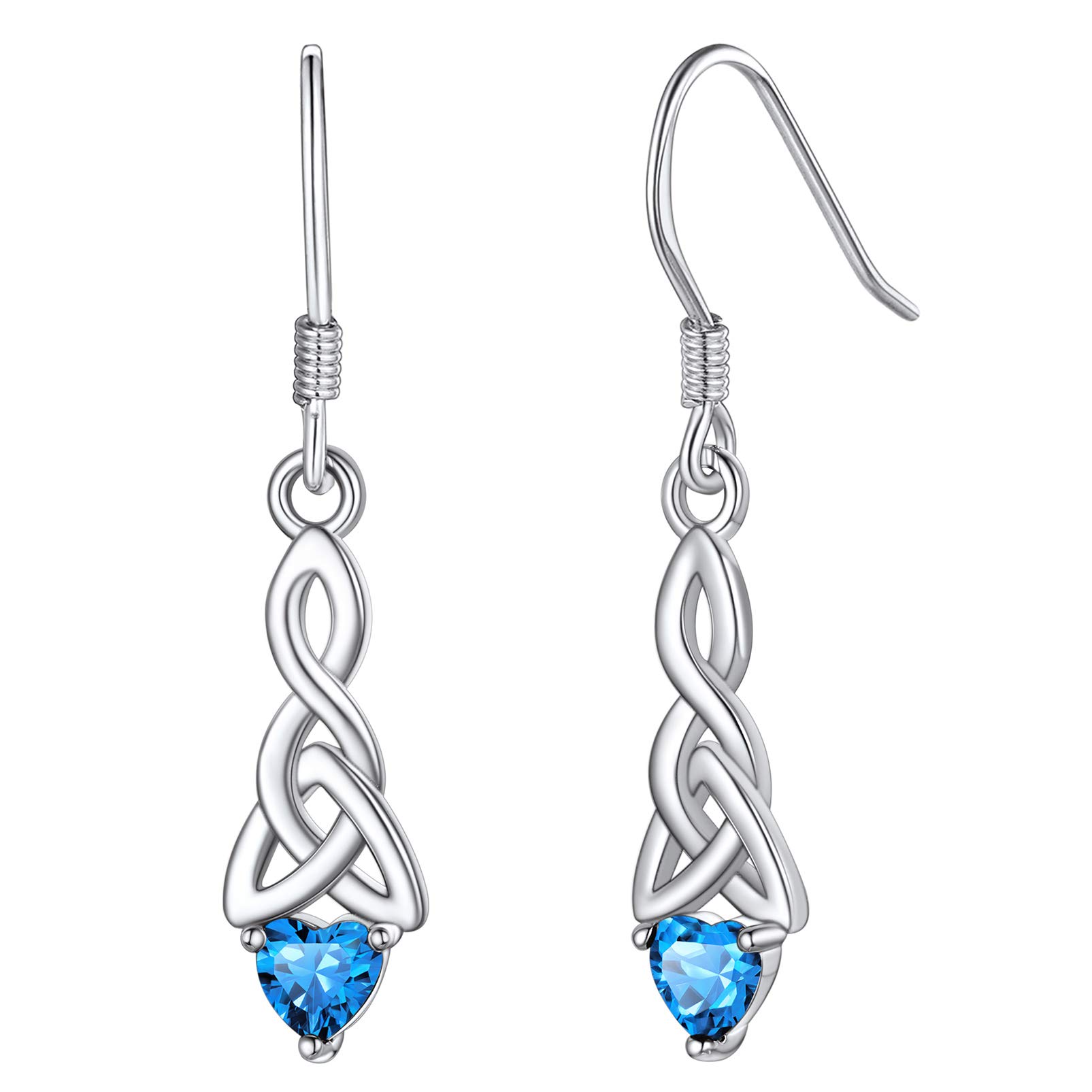 Dangly Earrings for Women Birthstone Drop Earrings Blue 925 Silver Sterling Silver Heart Ladies