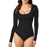 TRENLIVER Womens Long Sleeve Body Suits Scoop Neck Thong Bodysuits Shirts Trendy Fall Going Out Tops Y2K 2025