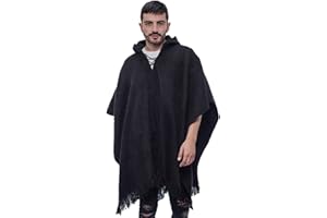 Gamboa Alpaca Wool Poncho Men Panchos Mexican with Hood Adult Cowboy and Western Hippie Poncho para Hombre