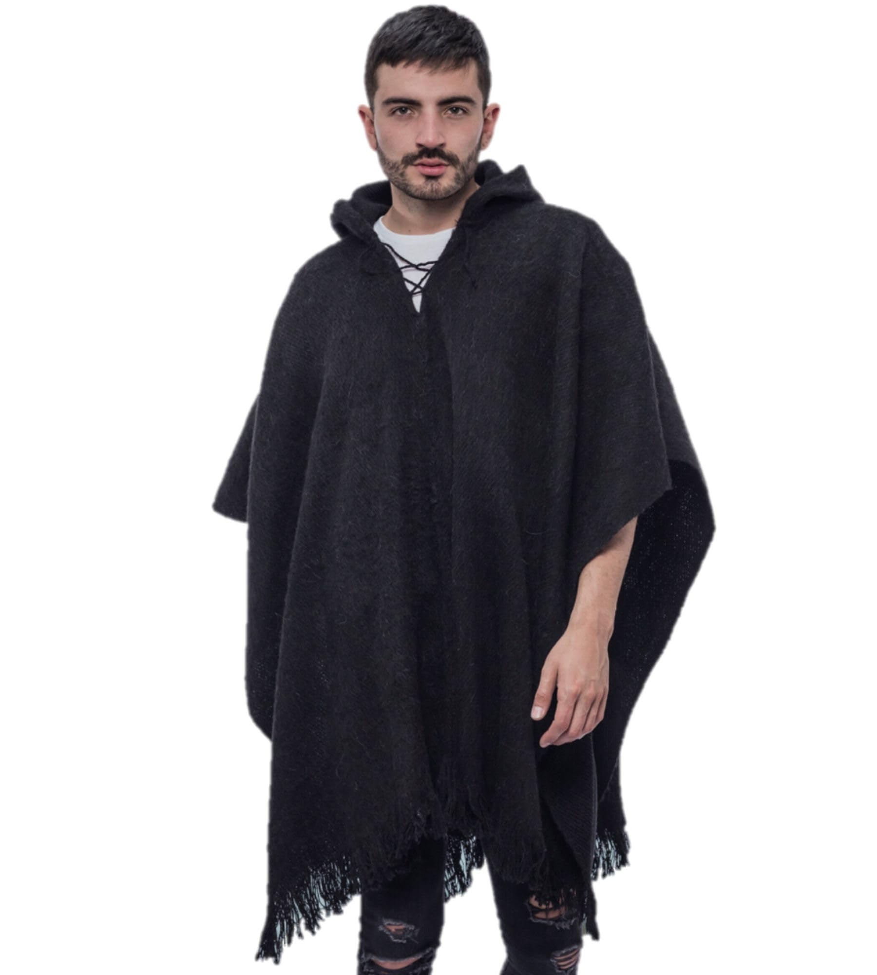 Photo 1 of Gamboa Alpaca Wool Poncho Men Panchos Mexican with Hood Adult Cowboy and Western Hippie Poncho para Hombre