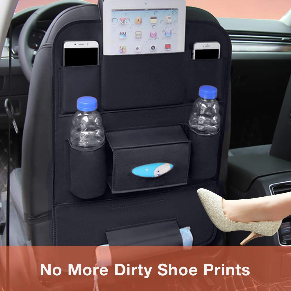 QUEES Backseat Car Organizer Kick Mats Car Seat Back Protectors with 8 Storage Pockets Back seat Organizer for Kids Toy Bottle Drink Vehicles Travel Accessories (1 Pack)