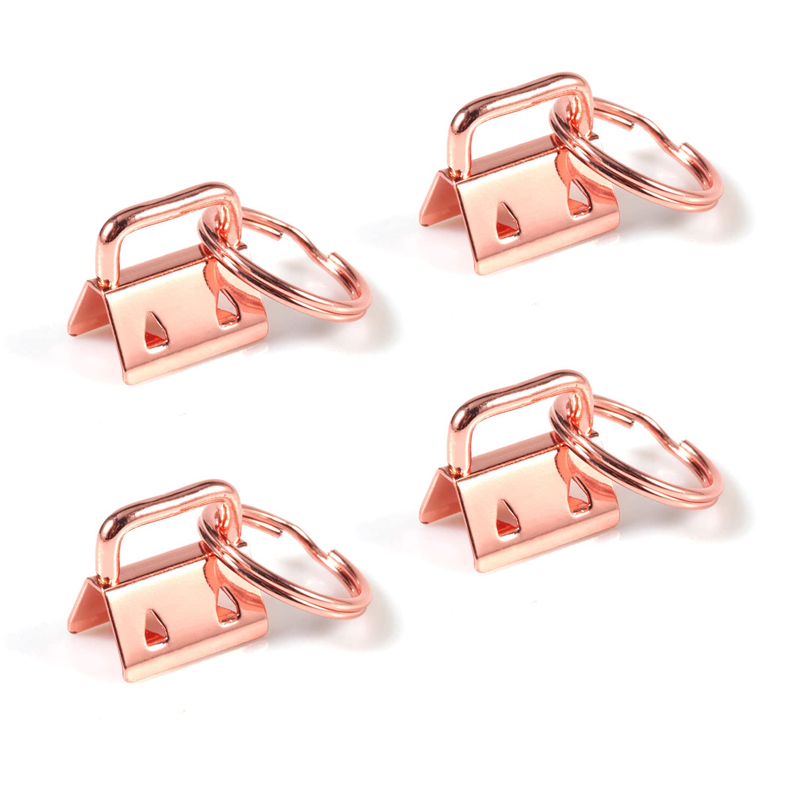 SPEEDWOX 25Pcs 0.8 Inch Key Fob Hardware Set, Rose Gold Keychain Wristlet with Split Ring, for Ribbon Webbing