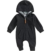 allshope Newborn Baby Boy Girl Fall Outfit Romper Long Sleeve Hooded Solid Zipper Jumpsuit Bodysuit Infant Clothes