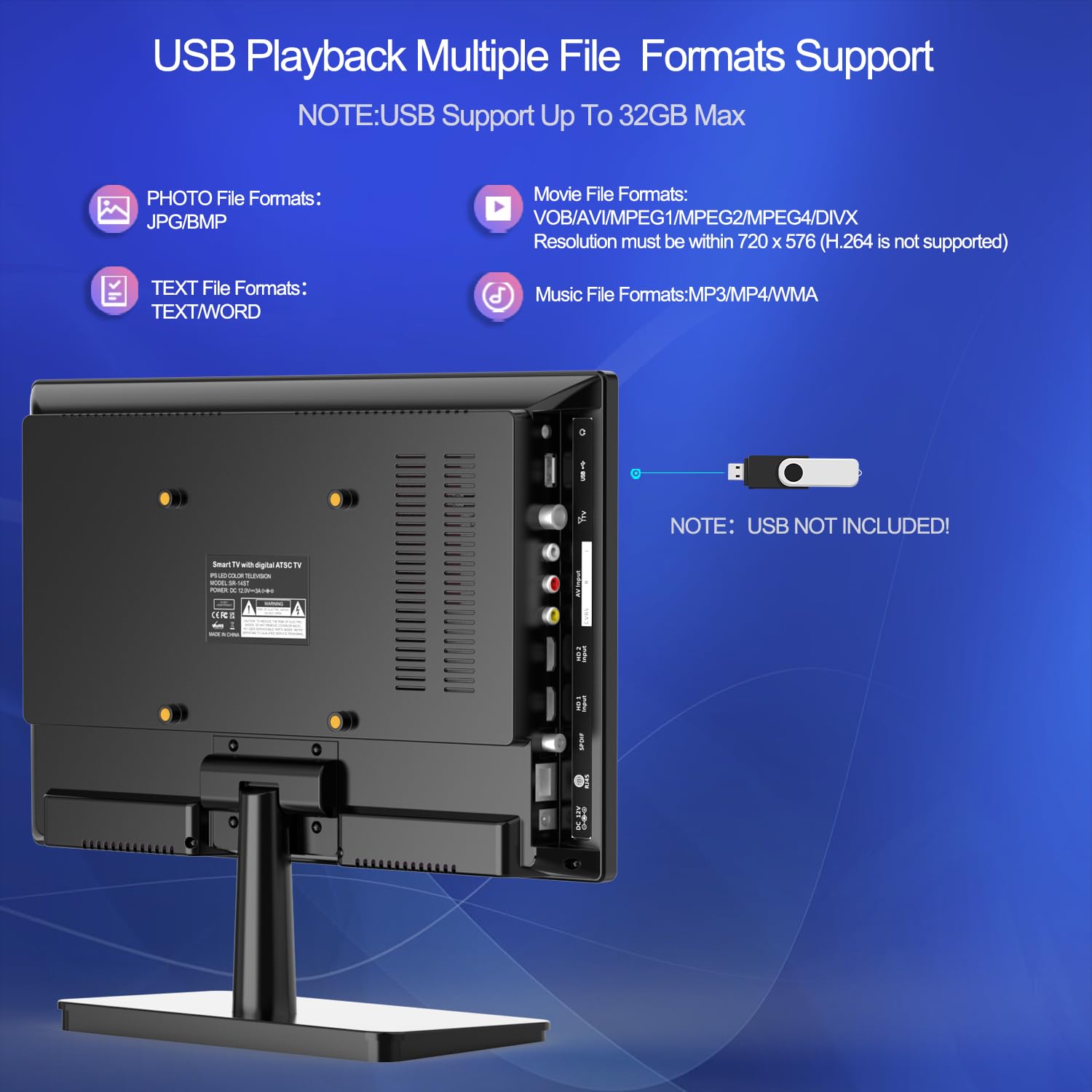 Feihe 14 inch Small Smart TV Built-in APP, HD Flat Screen Android TV with ATSC Tuner for Home, Kitchen, RV Camper