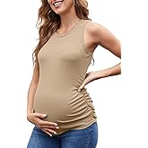 UNCLECAT Women's Maternity Tank Tops Summer Sleeveless Crewneck Ribbed Slim Fitted Blouse Side Ruched Pregnancy Shirts