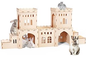 Woiworco Extra Large Rabbit Castle Hideout Bunny House 5 Houses，Wooden Bunny Hideout for Indoor Rabbit Play Houses and Hideouts Nut Castle