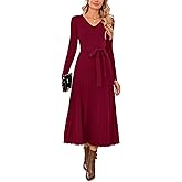 Arach&Cloz Women's Wool Blend Tie Waist Pleated Fall Sweater Dress 2025