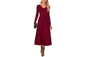 Arach&Cloz Women's Wool Blend Tie Waist Pleated Fall Sweater Dress 2025