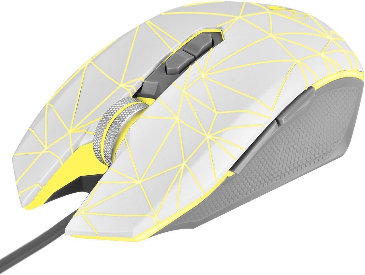 PS Gaming Mouse, RedHoney 3200DPI Professional Optical USB Wired Gaming Mouse with 7 Button 6 Colors Breath LED Backlight 4 Adjustable DPI Level for PC Desktop Laptop Tower Pro Game(White)