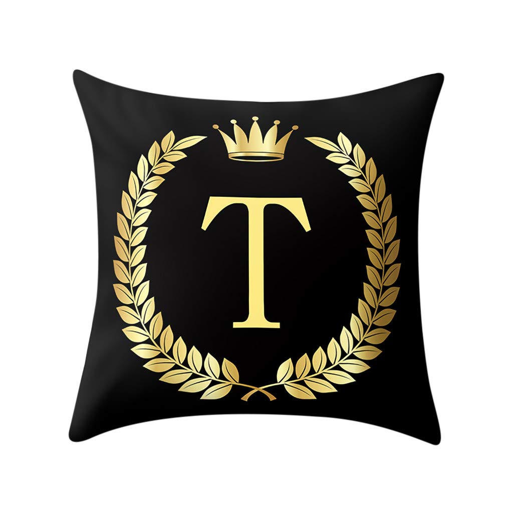 Psunrise La Almohada Pillow Cover Black and Gold Letter Pillowcase Sofa Cushion Cover Home Decor((45x45 cm,Black T)