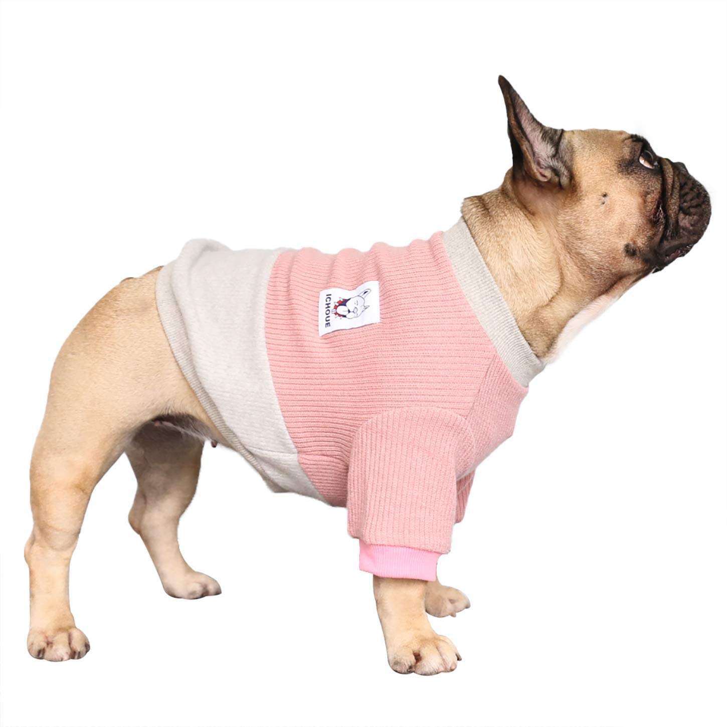 iChoue Pet Dog Jumpers Crewneck Sweater Color Block Pullover Winter Warm Clothes for English Bulldog Bully Pitbull - Pink and Grey/XXLarge