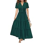 Soinku Women 2026 Summer Casual Maxi Dress Flutter Short Sleeve Swiss Dot Smocked Tiered Flowy Boho Long Dresses with Pockets