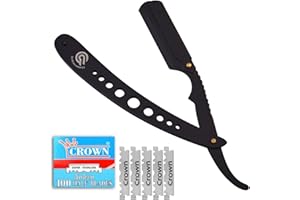 QURESHI KNIFES Stainless Steel Men Straight Edge Razor - Professional Barber Razor for Men - Includes 100 Blades - Men Straight Razor for Beard - Straight Single Edge Razor for Barber Equipment (Black
