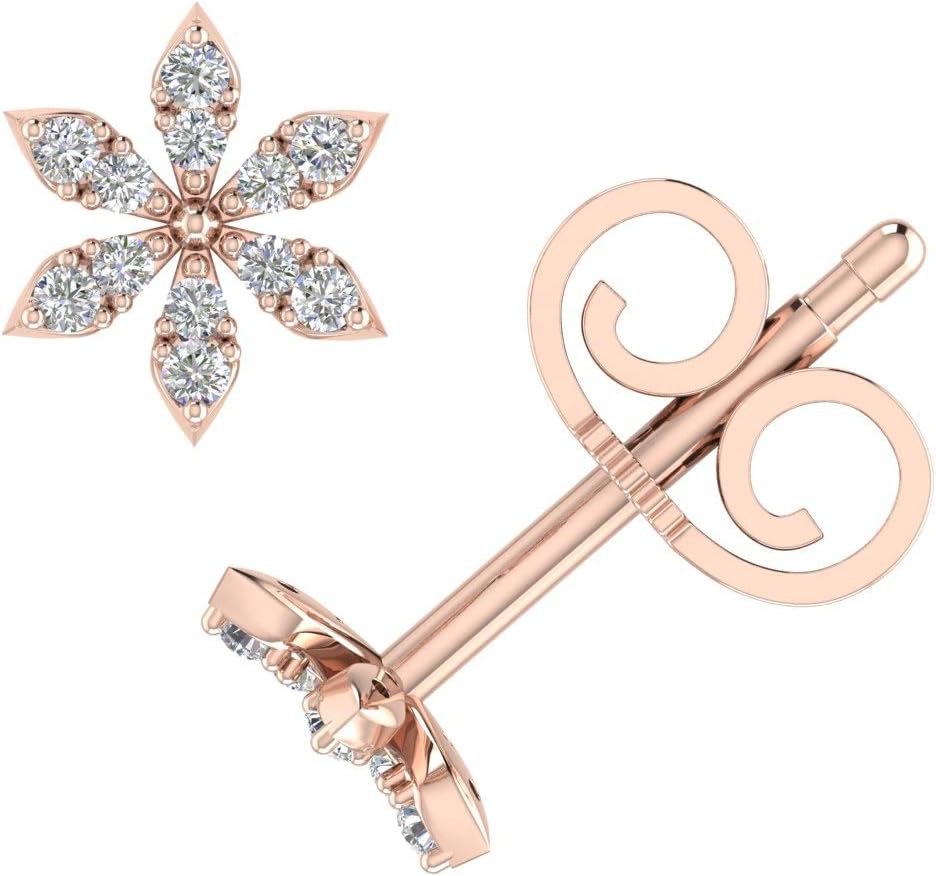 FINEROCK0.07 Carat Diamond Floral Stud Earrings in 10K Gold (I1-I2 Clarity)