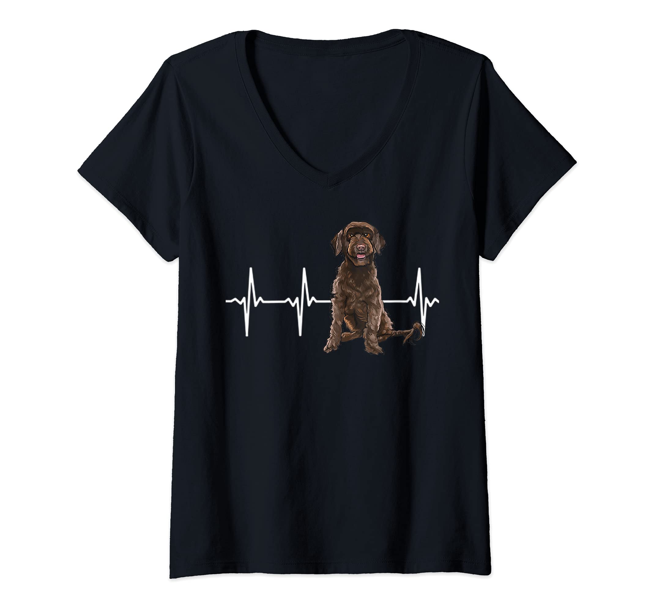 Womens Portuguese Water Dog Heartbeat Dog Lover V-Neck T-Shirt