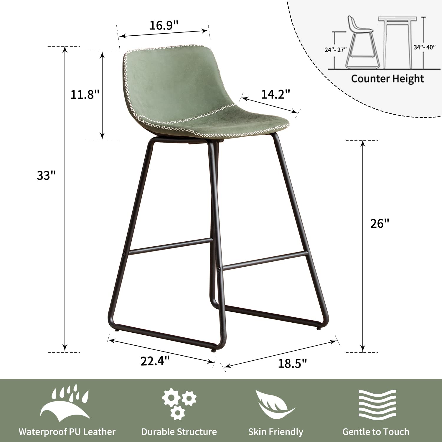 HeuGah Counter Height Bar Stools Set Of 4, Counter Stools With Backs